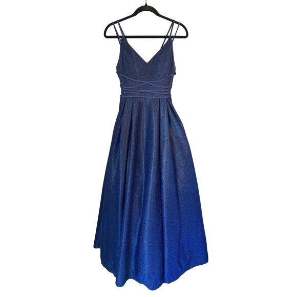 Let's Prom Cinderella Shimmery Blue Dress Mesh Details Corset Double Straps XS - Picture 1 of 10